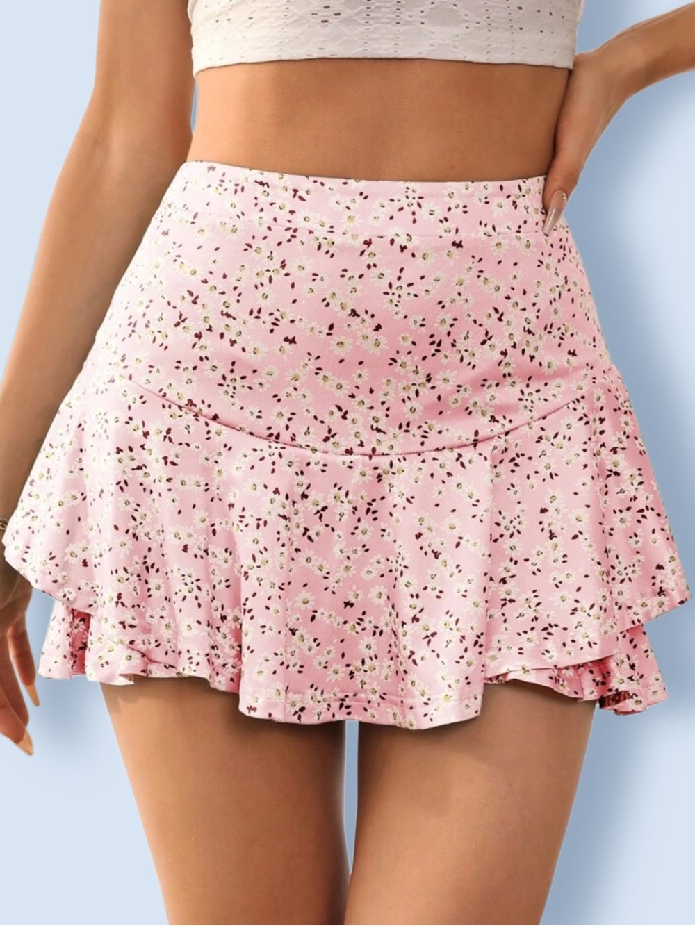 Pink Ditsy Floral Flirty Ruffle Trim Mini Skort XS NWT Cottagecore Mallcore Y2K
